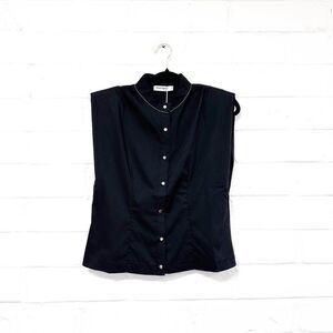 219 - Cotton Short Sleeve Button Up With Beading Detail Black